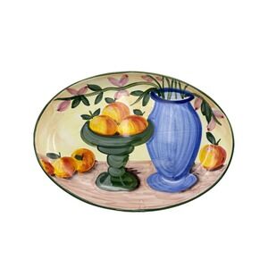 Vtg 1996 Italian Hand Painted Oval Platter Still Life Fruit The Cellar Italy 17"
